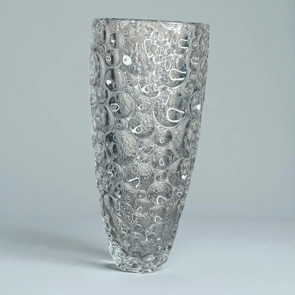 Czech Lead Crystal Vase Tall, Button, Coin Dot Heavy Vase‎ Of A Thousand Bubbles